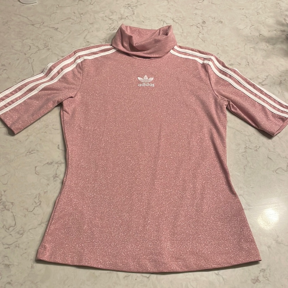 Adidas Women’s Fitted Glittery Turtleneck Pink Top